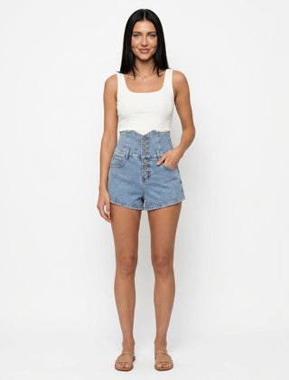 Women's Denim Shorts | Extra High Waist Button Closure Relaxed Fit