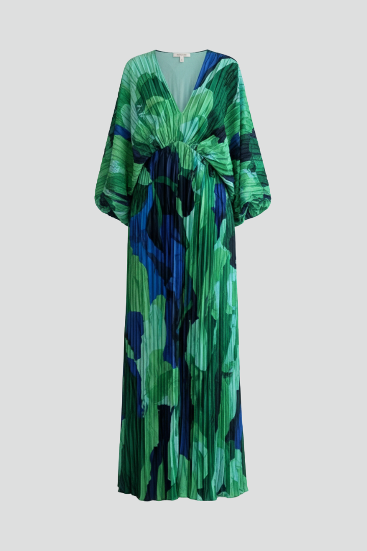 Women's Summer Dress | Maxi Length V-Neck Pleated Loose Sleeves