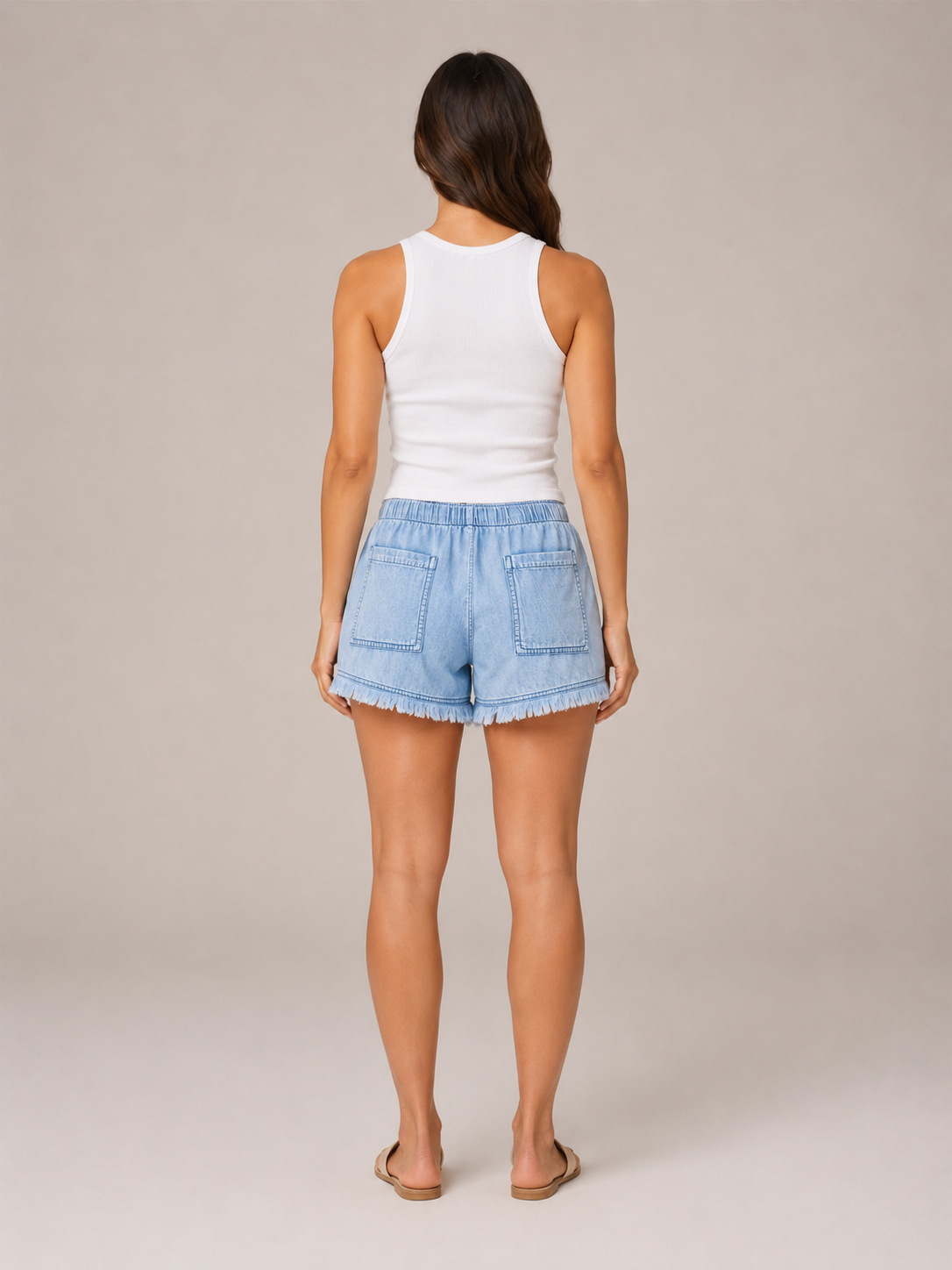 Women's Mini Shorts | Elastic Waist Raw Hem Denim