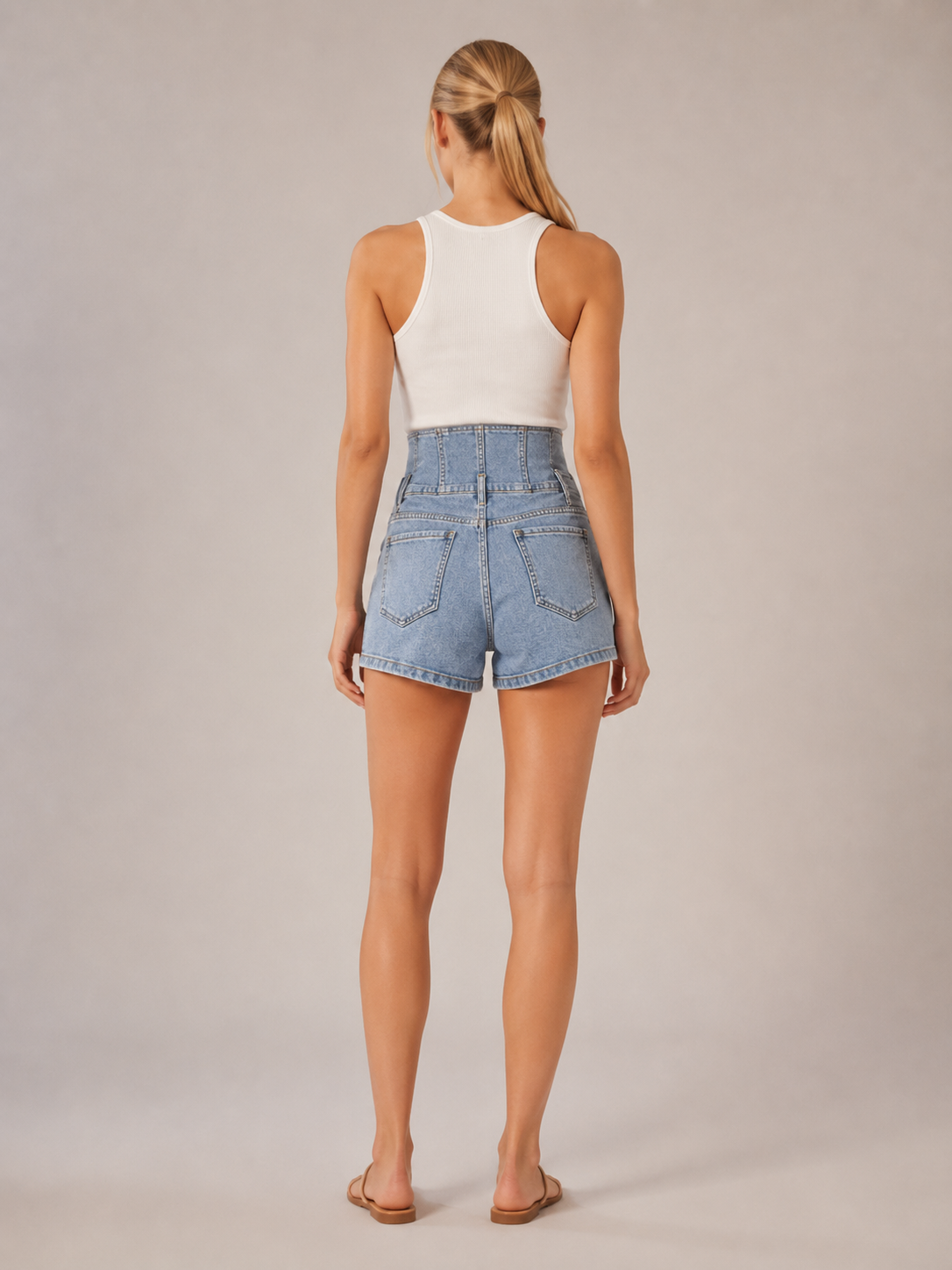 Women's Denim Shorts | Extra High Waist Button Closure Relaxed Fit