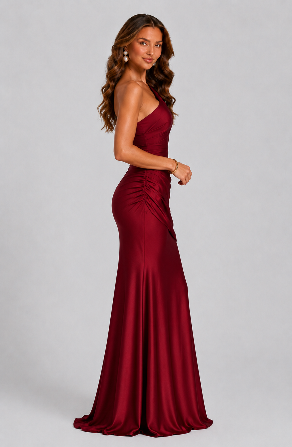 Women's Formal Dress | Maxi One Shoulder Draped Satin