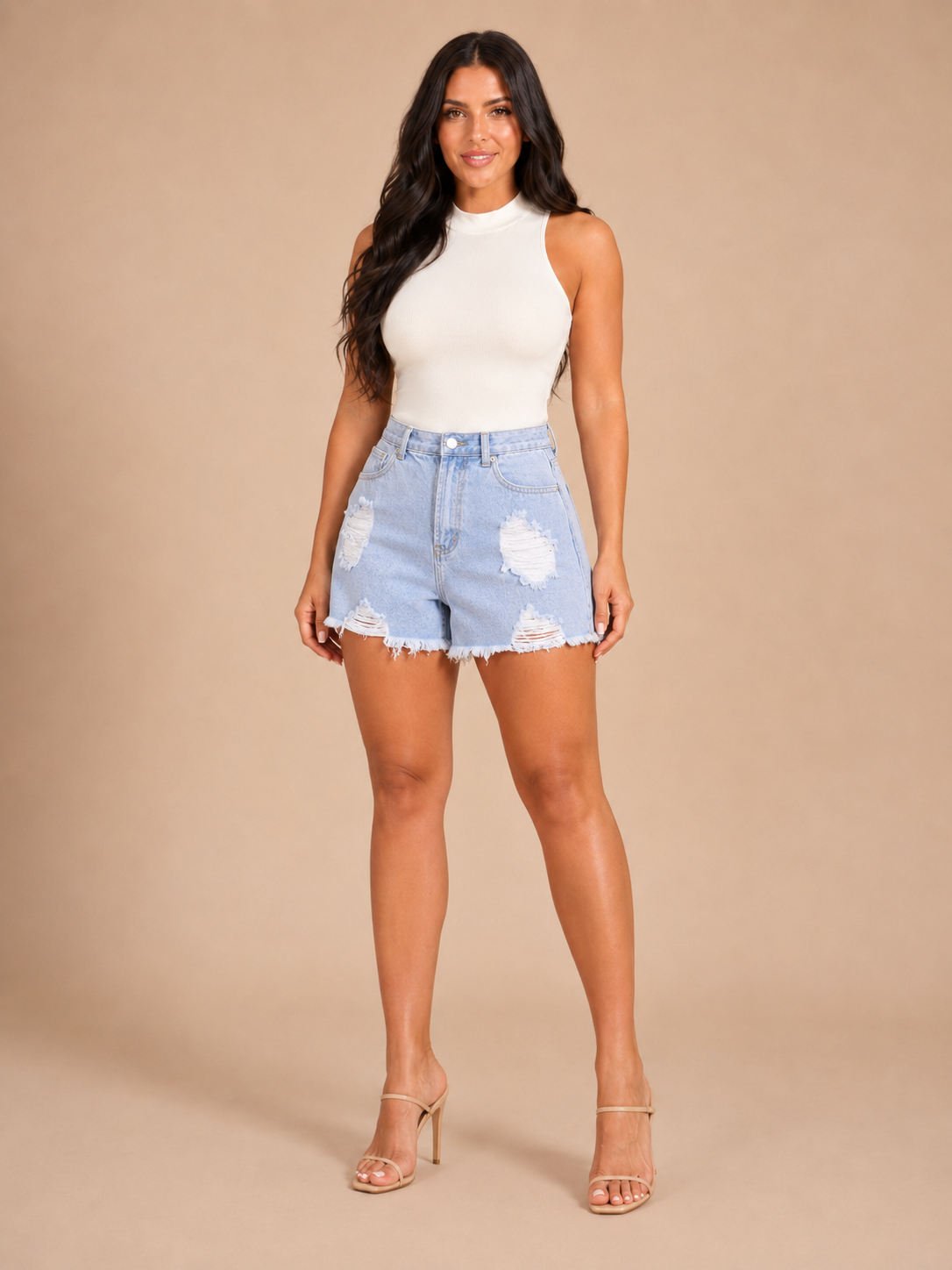 Women's Mini Shorts | Distressed Denim High Waist