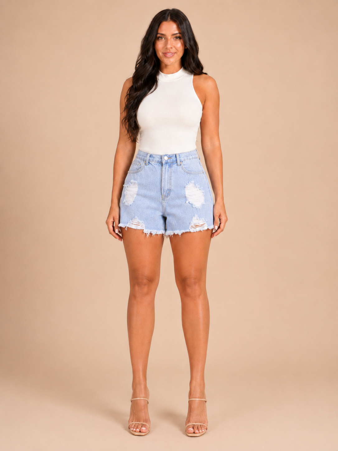 Women's Mini Shorts | Distressed Denim High Waist