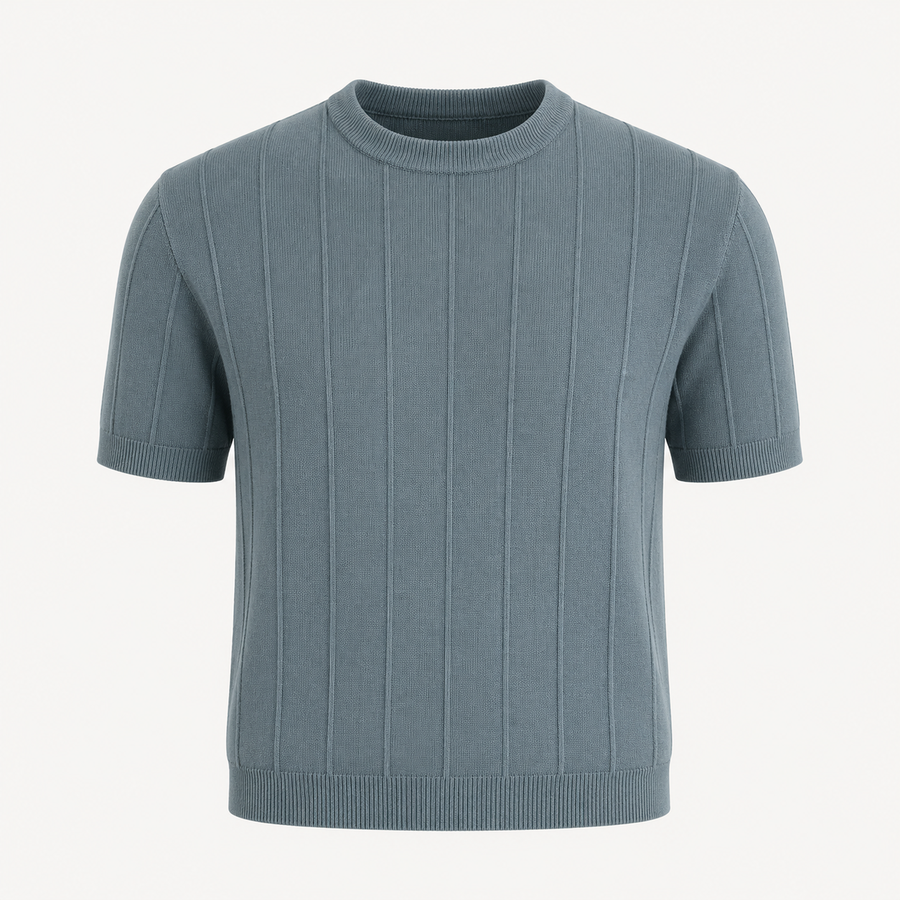Men's Ribbed Knit Shirt | Crew Neck Short Sleeve Knit