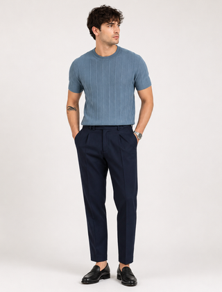 Men's Ribbed Knit Shirt | Crew Neck Short Sleeve Knit