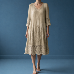 Women's Wedding Guest Dress | Midi Length V-Neck Lace Trim