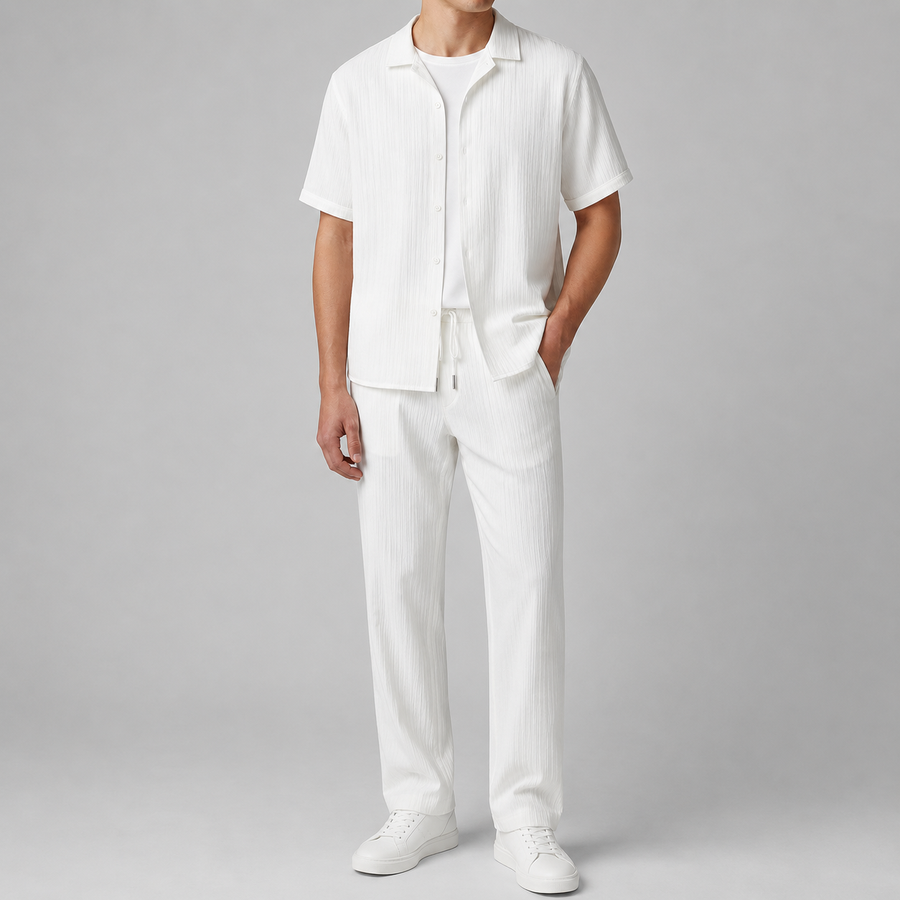 Men's Two Piece Set | Short Sleeve Button Down Relaxed Fit