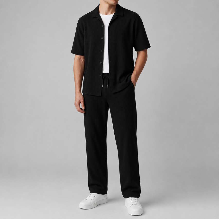 Men's Two Piece Set | Short Sleeve Button Down Relaxed Fit