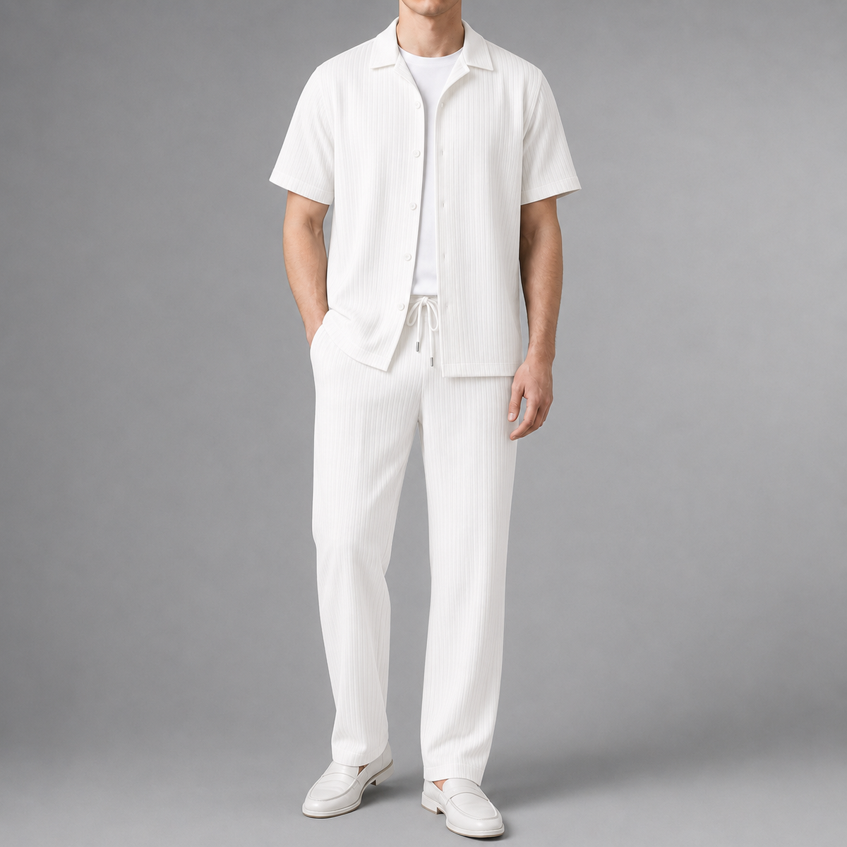 Men's Two Piece Set | Short Sleeve Button Closure Ribbed