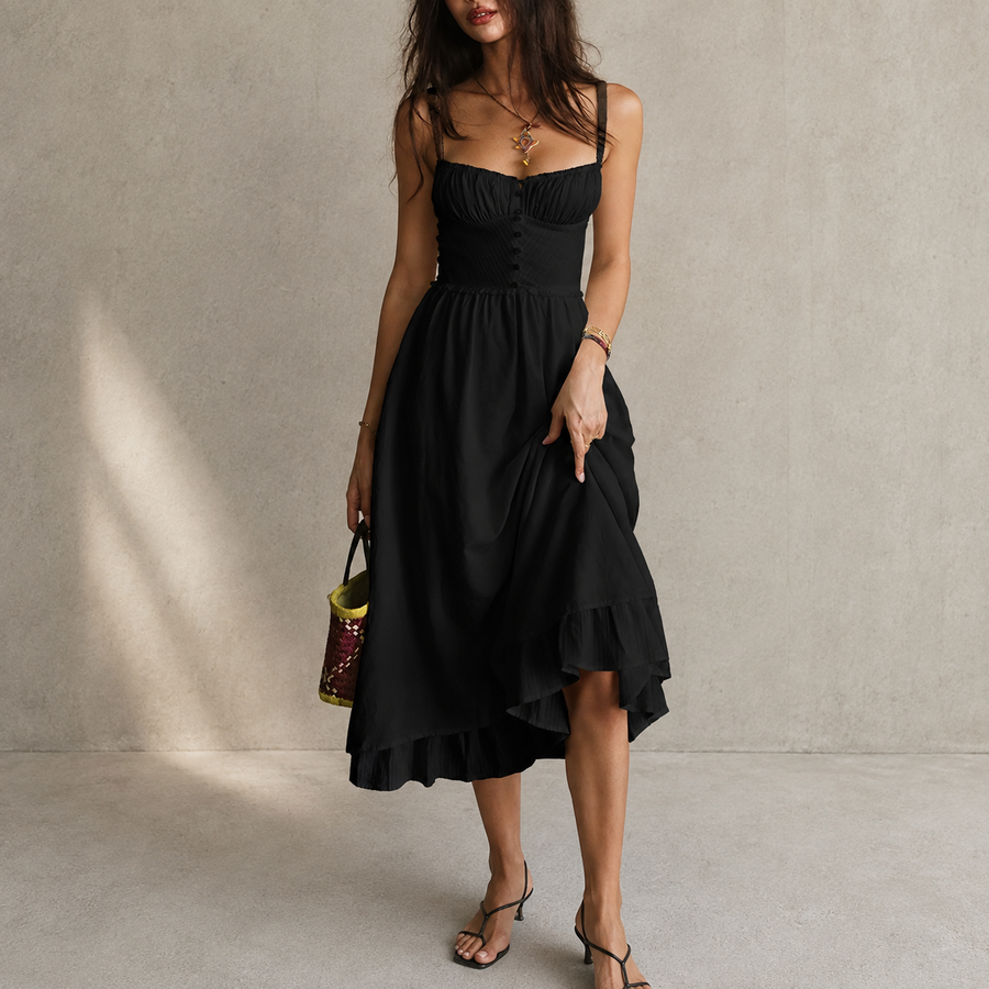 Women's White Dress | Midi Sweetheart Neckline Sleeveless Ruffle