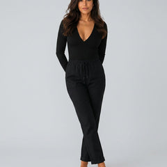 Women's Linen Pants | Relaxed Straight Leg Elastic Waist Rolled Hem