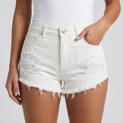 Women's Denim Shorts | Distressed Raw Edge Relaxed Fit
