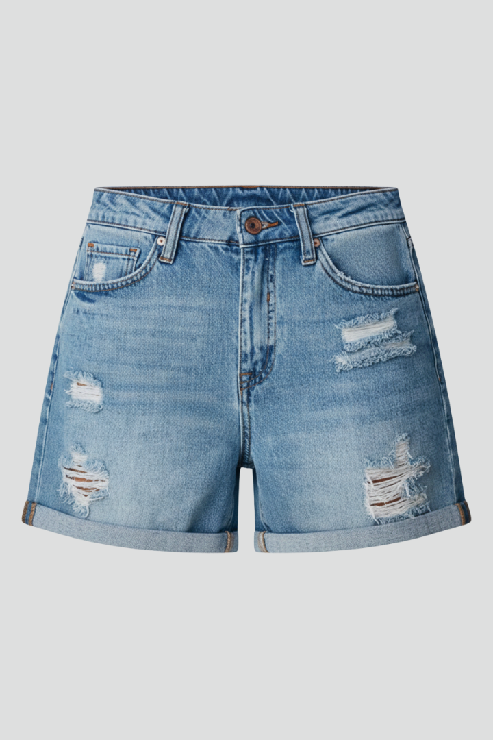Women's Denim Shorts | Distressed Fringe Hem High Rise