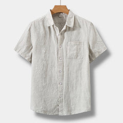 Men's White Shirt | Short Sleeve Linen Collar Pocket