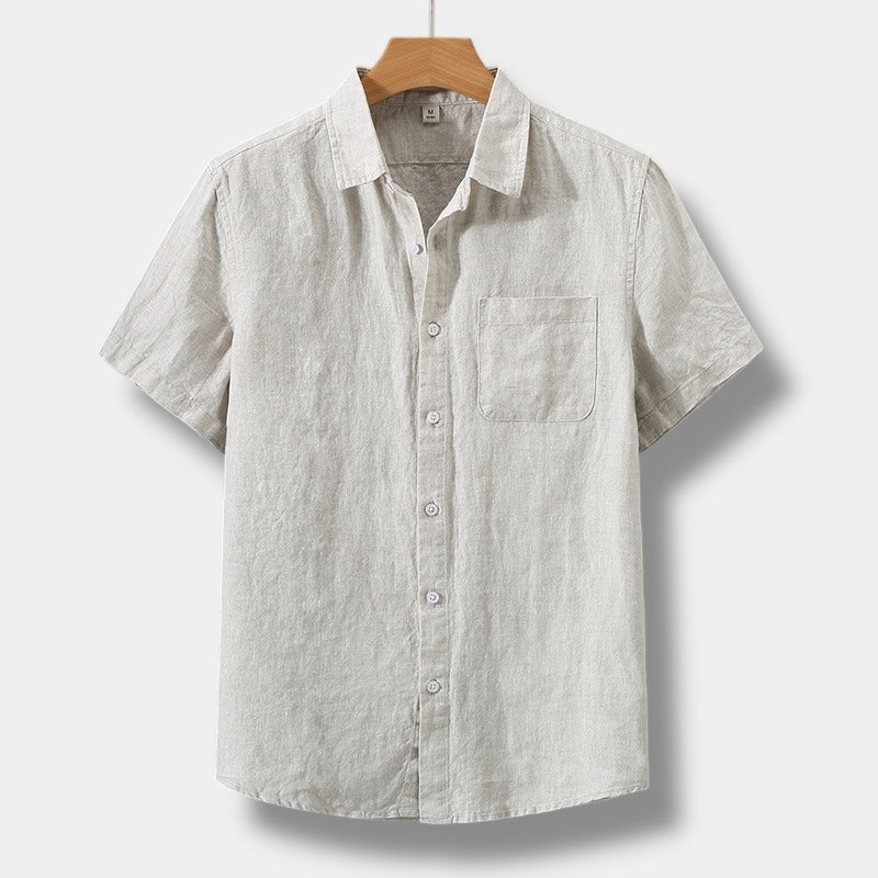 Men's White Shirt | Short Sleeve Linen Collar Pocket
