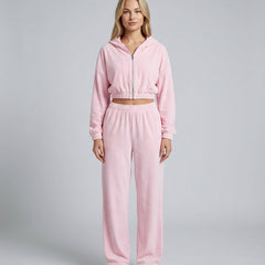Women's Two Piece Set | Zip Long Sleeve Crop Top Wide Leg Relaxed