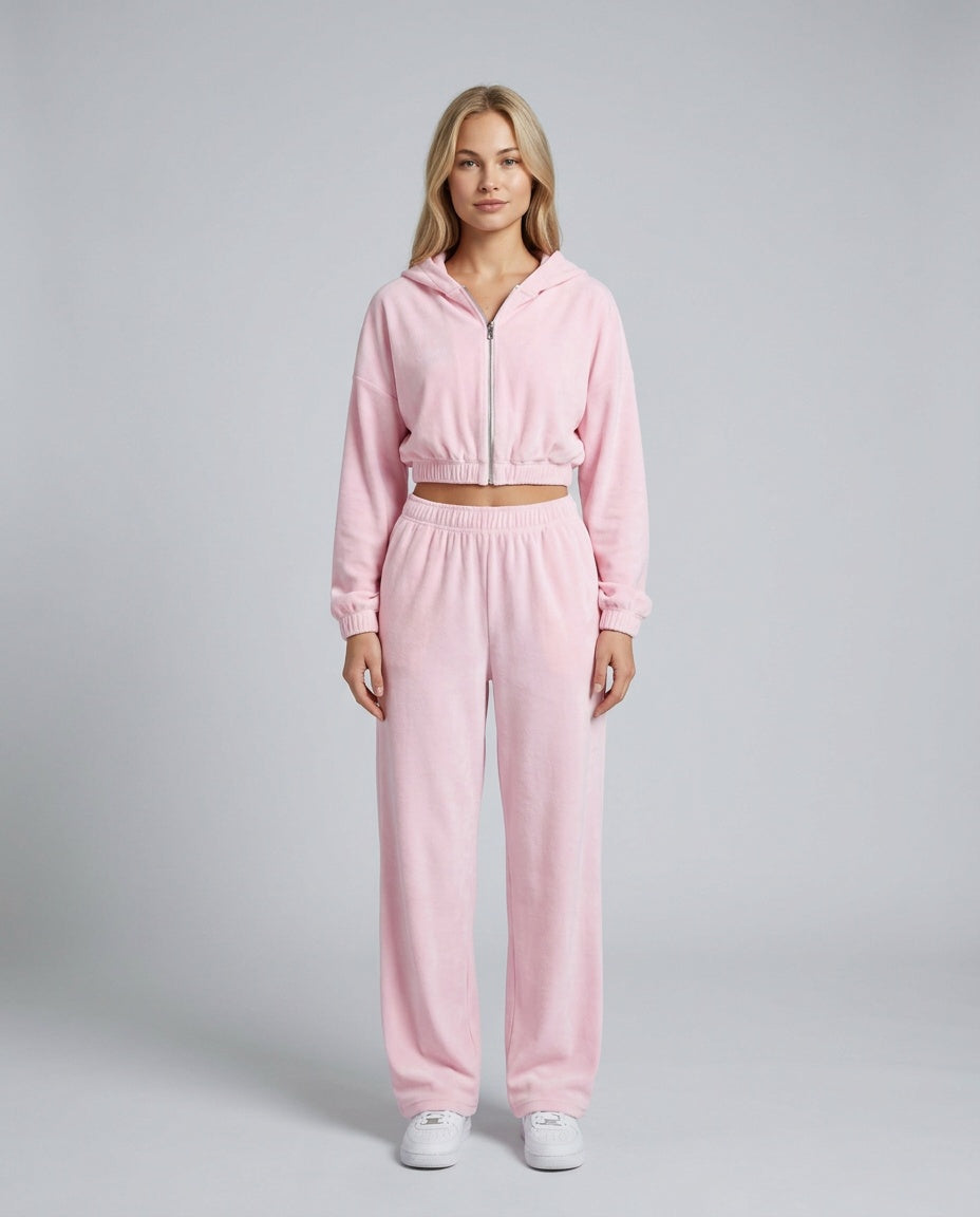 Women's Two Piece Set | Zip Long Sleeve Crop Top Wide Leg Relaxed
