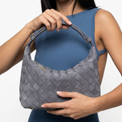 Women's Shoulder Bag | Woven Vegan Suede Quilted Hand-Woven