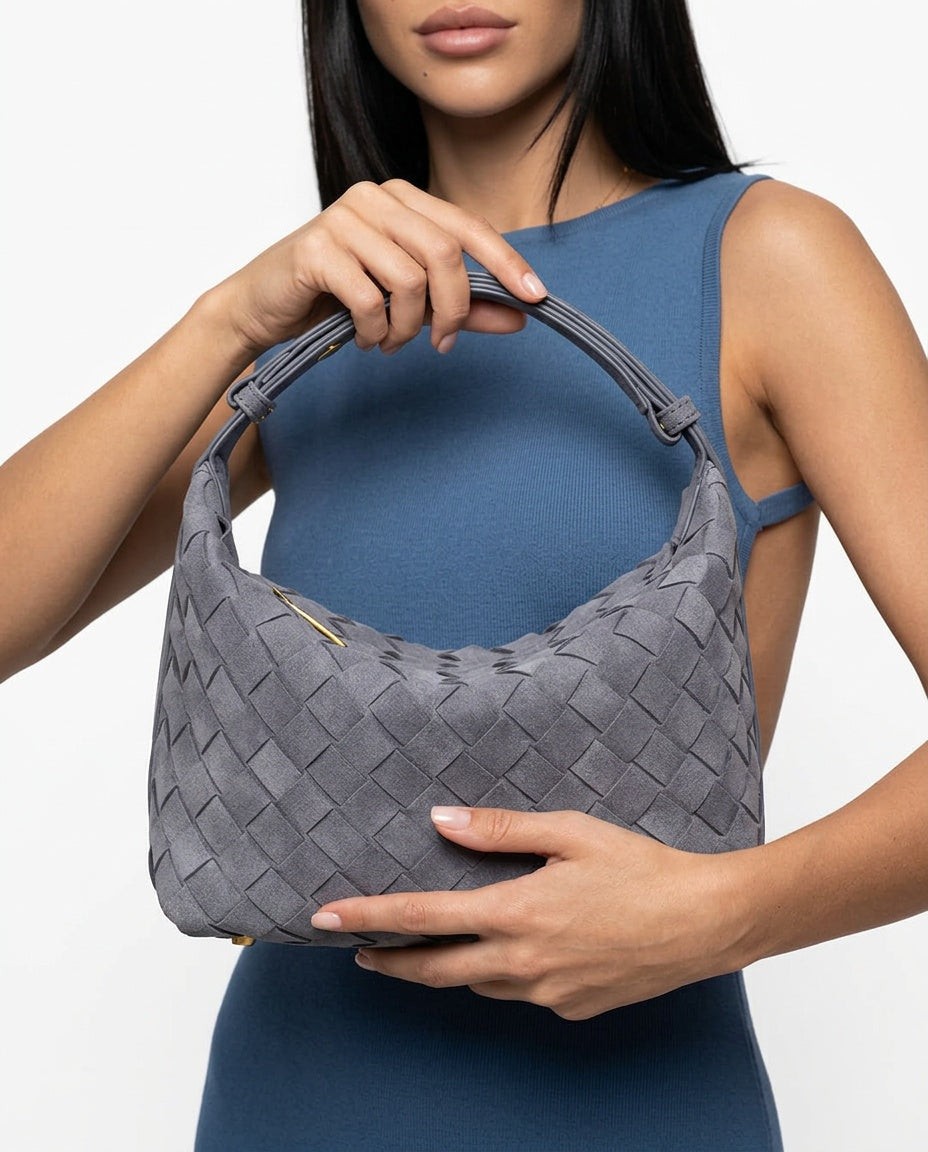 Women's Shoulder Bag | Woven Vegan Suede Quilted Hand-Woven