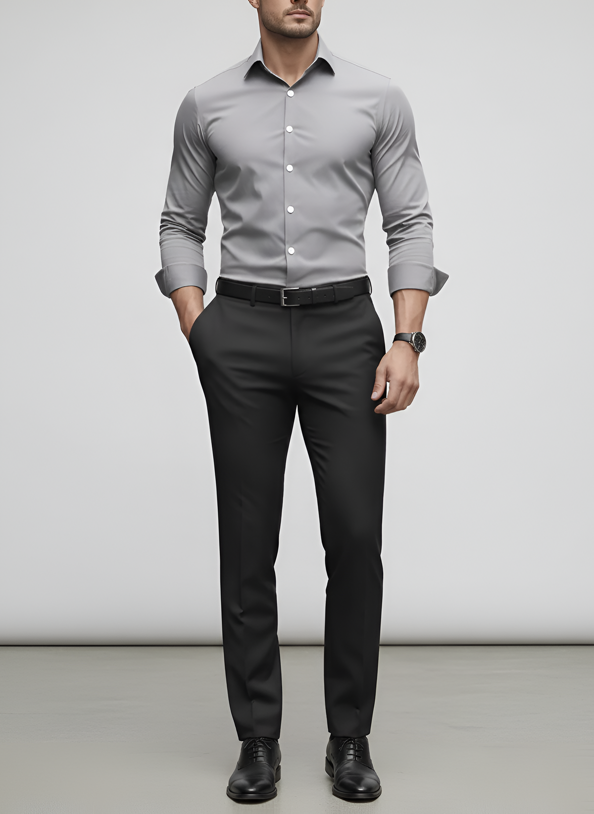 Men's Long Sleeve Top | Slim Fit Wool Point Collar Button
