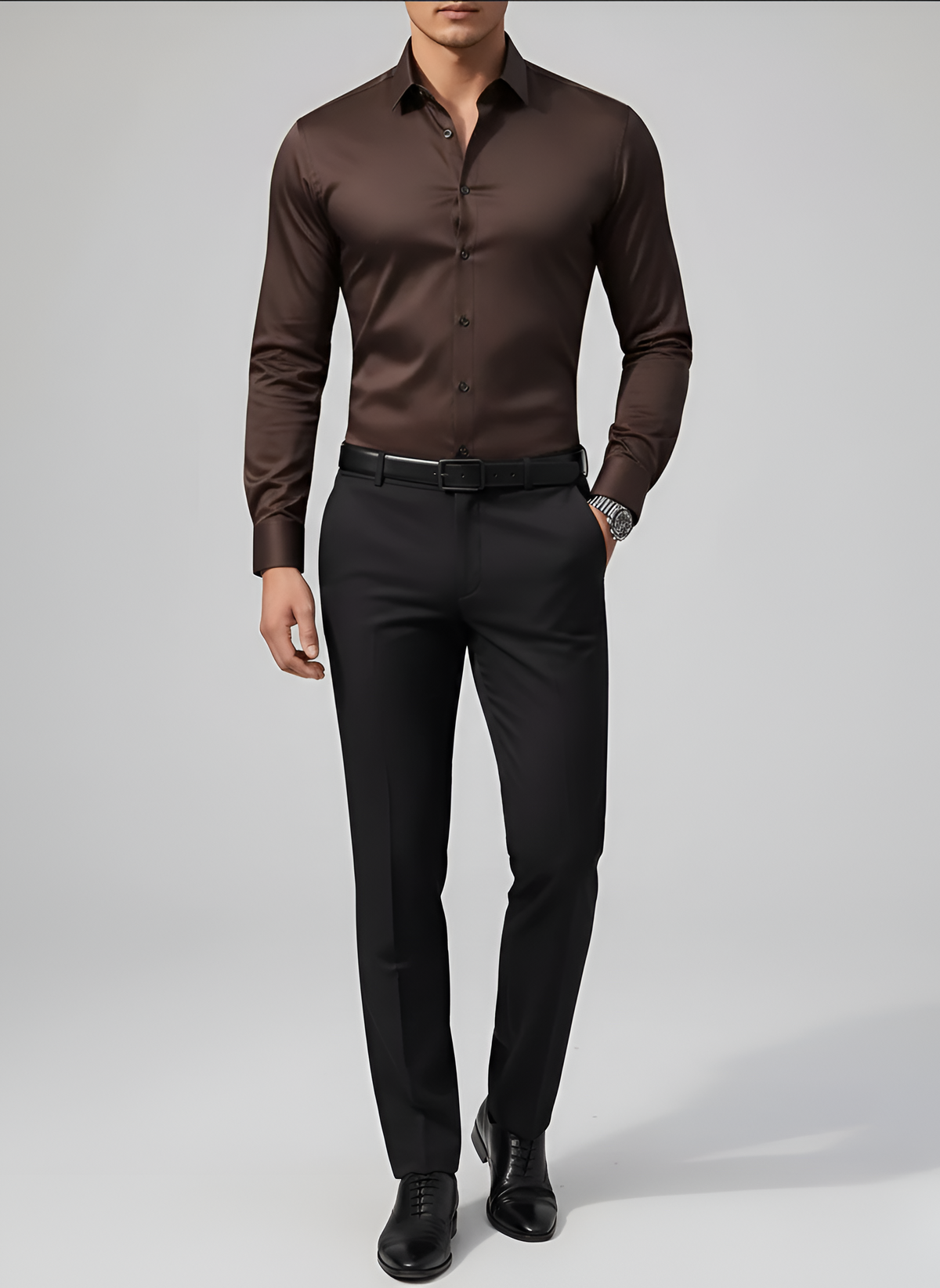 Men's Long Sleeve Top | Slim Fit Wool Point Collar Button
