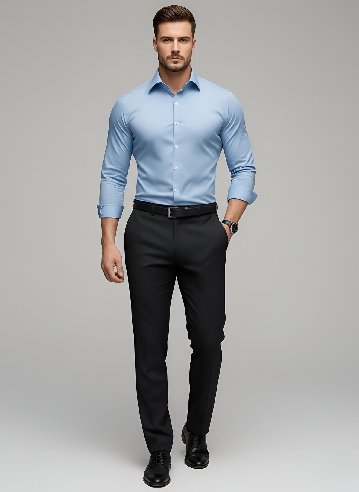 Men's Long Sleeve Top | Slim Fit Wool Point Collar Button