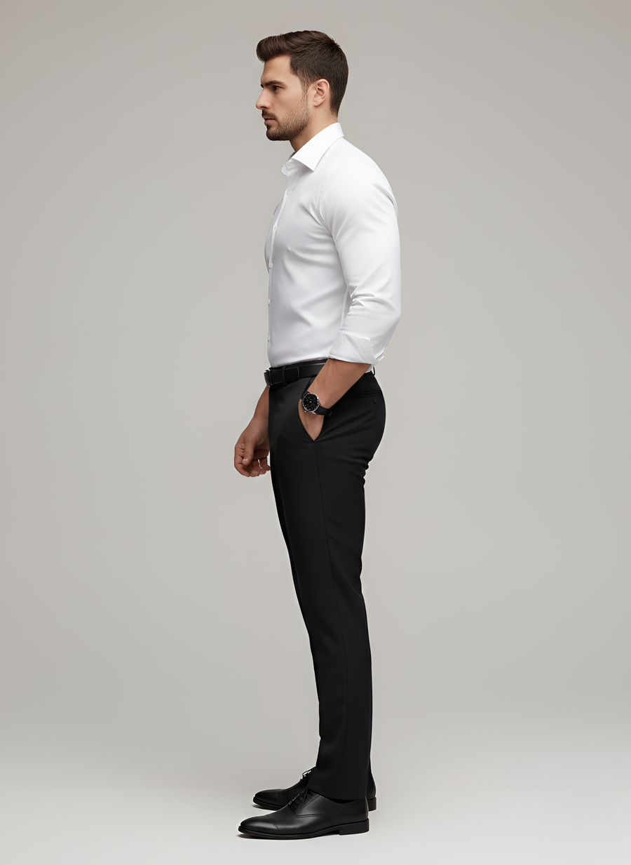 Men's Long Sleeve Top | Slim Fit Wool Point Collar Button