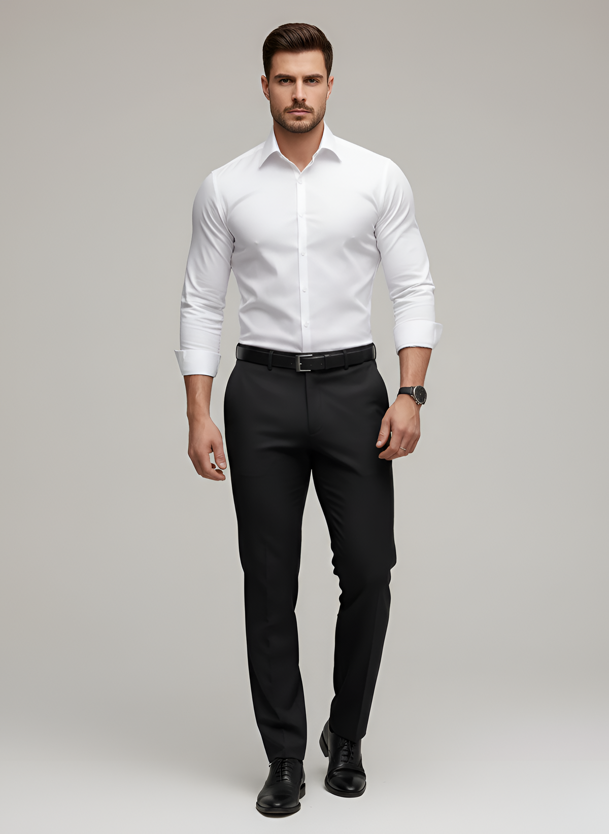 Men's Long Sleeve Top | Slim Fit Wool Point Collar Button