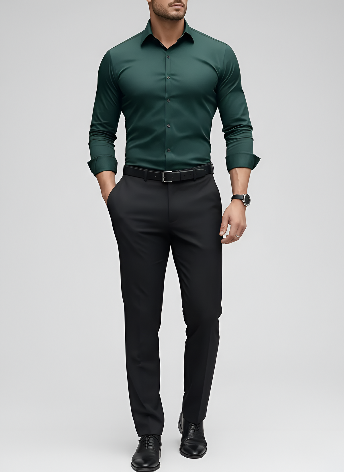 Men's Long Sleeve Top | Slim Fit Wool Point Collar Button