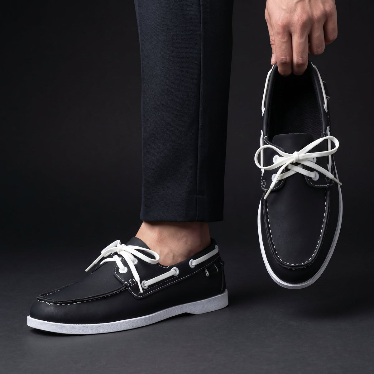 Men's Boat Shoe | Lace-Up Contrasting Collar Flexible Sole