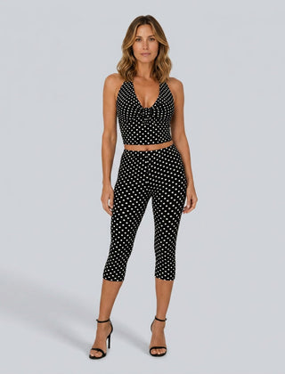 Women's Two Piece Set | Halter Neck Sleeveless Capri Polka Dot