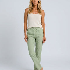 Women's Linen Pants | Relaxed Straight Leg Elastic Waist Rolled Hem