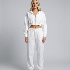 Women's Two Piece Set | Zip Long Sleeve Crop Top Wide Leg Relaxed