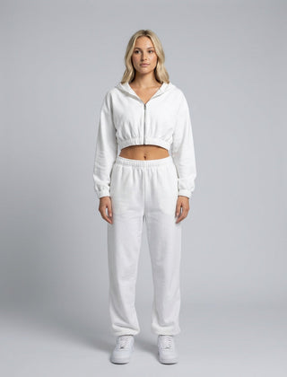 Women's Two Piece Set | Zip Long Sleeve Crop Top Wide Leg Relaxed