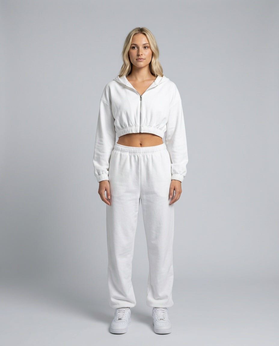 Women's Two Piece Set | Zip Long Sleeve Crop Top Wide Leg Relaxed