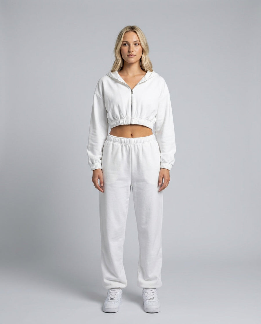 Women's Two Piece Set | Zip Long Sleeve Crop Top Wide Leg Relaxed