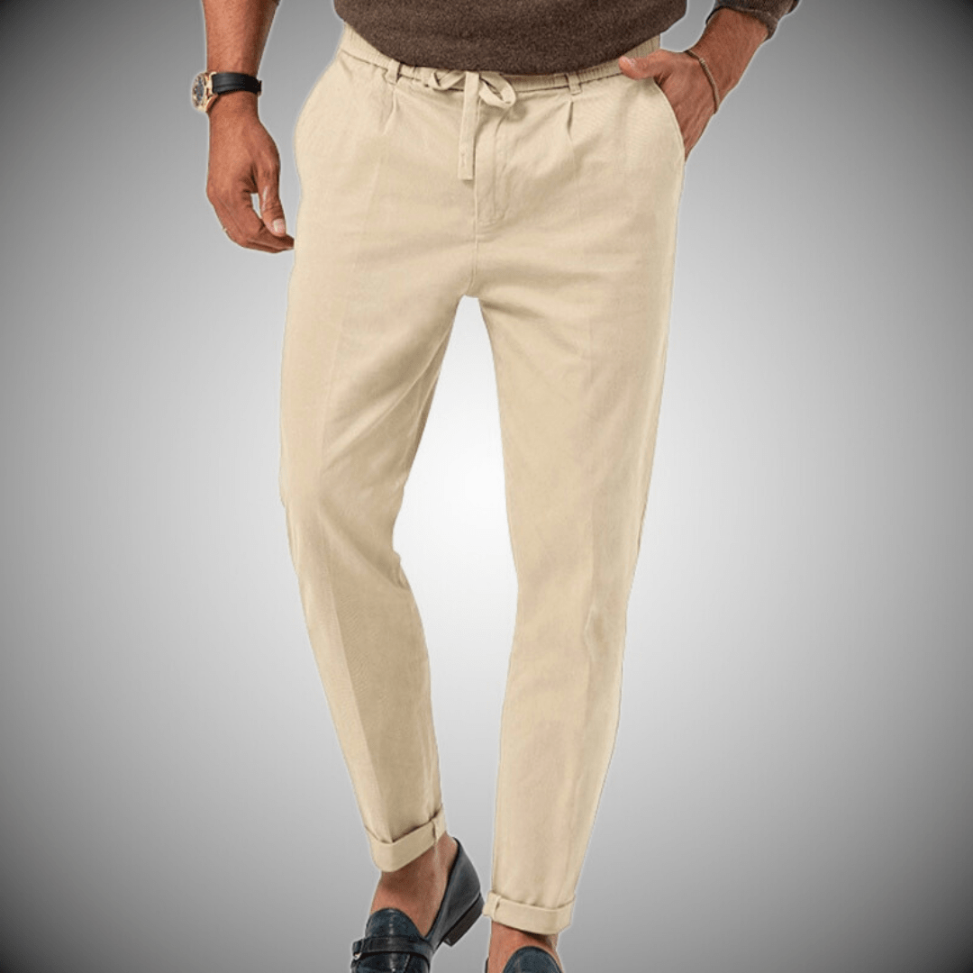 Men's Linen Pants | Drawstring Waist Relaxed Fit Tapered Leg