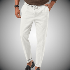 Men's Linen Pants | Drawstring Waist Relaxed Fit Tapered Leg