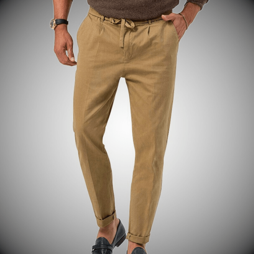 Men's Linen Pants | Drawstring Waist Relaxed Fit Tapered Leg