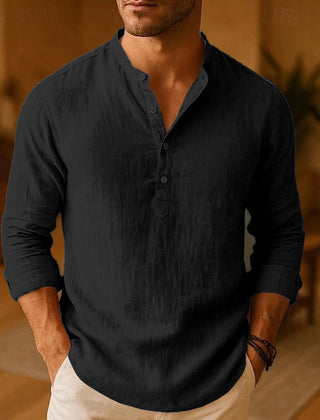 Men's Work Shirt | Henley Neckline Long Sleeve Linen