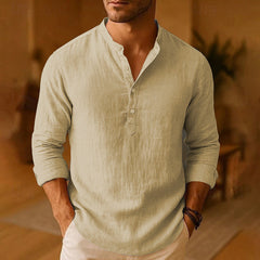 Men's Work Shirt | Henley Neckline Long Sleeve Linen