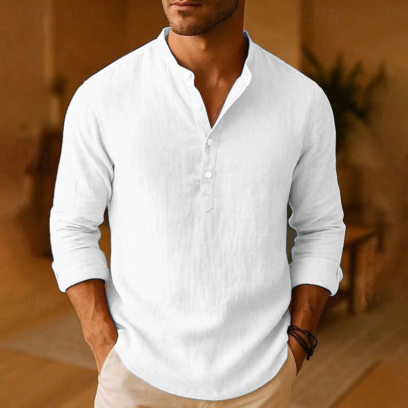 Men's Work Shirt | Henley Neckline Long Sleeve Linen
