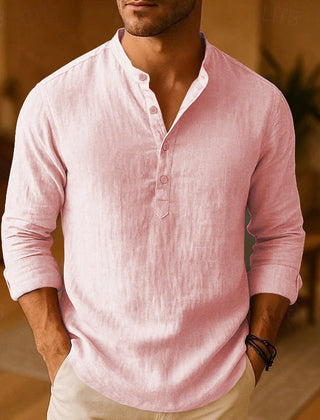 Men's Work Shirt | Henley Neckline Long Sleeve Linen