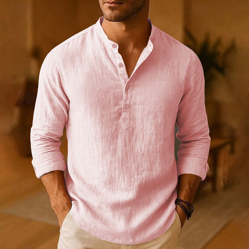 Men's Work Shirt | Henley Neckline Long Sleeve Linen