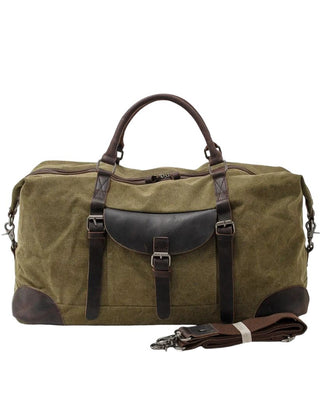 Men's Crossbody Bag | Canvas Leather Trim Duffle Shoulder Strap Buckle Pocket