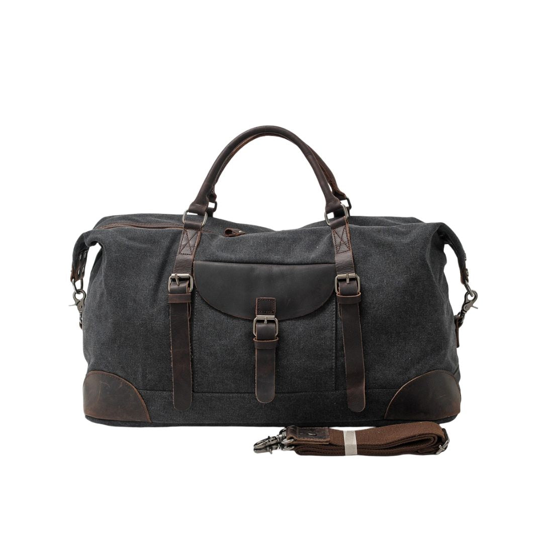 Men's Crossbody Bag | Canvas Leather Trim Duffle Shoulder Strap Buckle Pocket