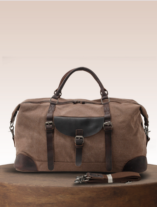 Men's Crossbody Bag | Canvas Leather Trim Duffle Shoulder Strap Buckle Pocket