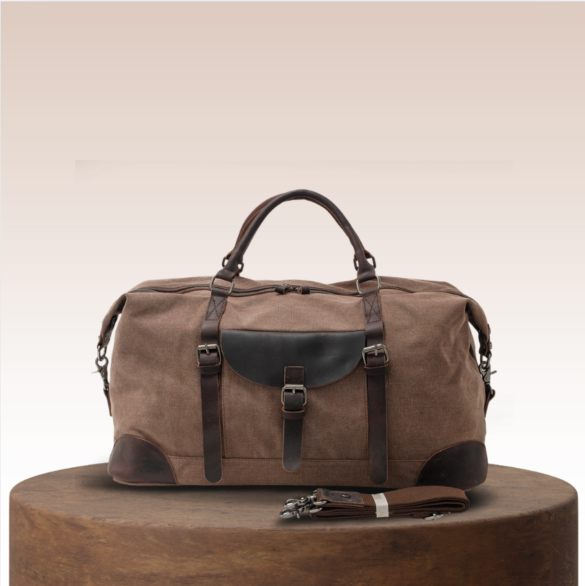 Men's Crossbody Bag | Canvas Leather Trim Duffle Shoulder Strap Buckle Pocket