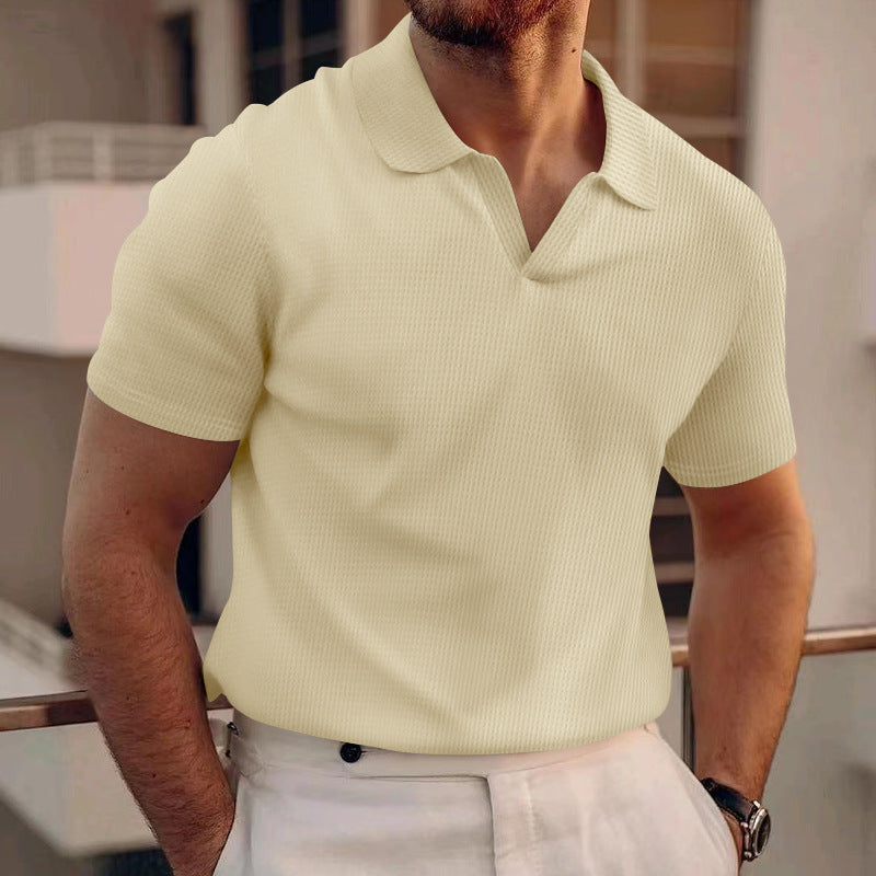 Men's Work Shirt | Polo Collar Short Sleeve Ribbed Knit