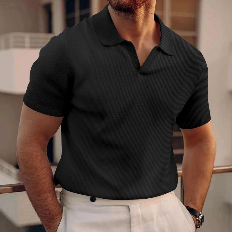 Men's Work Shirt | Polo Collar Short Sleeve Ribbed Knit